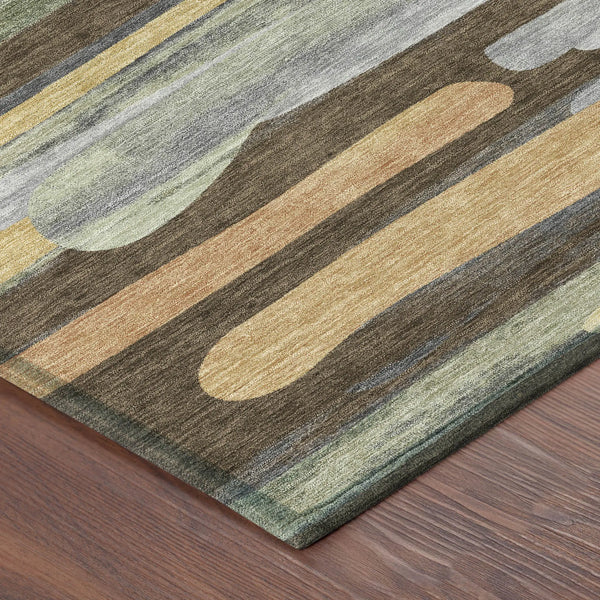 9' X 12' Chocolate And Green Abstract Washable Indoor Outdoor Area Rug Homeroots Outdoor