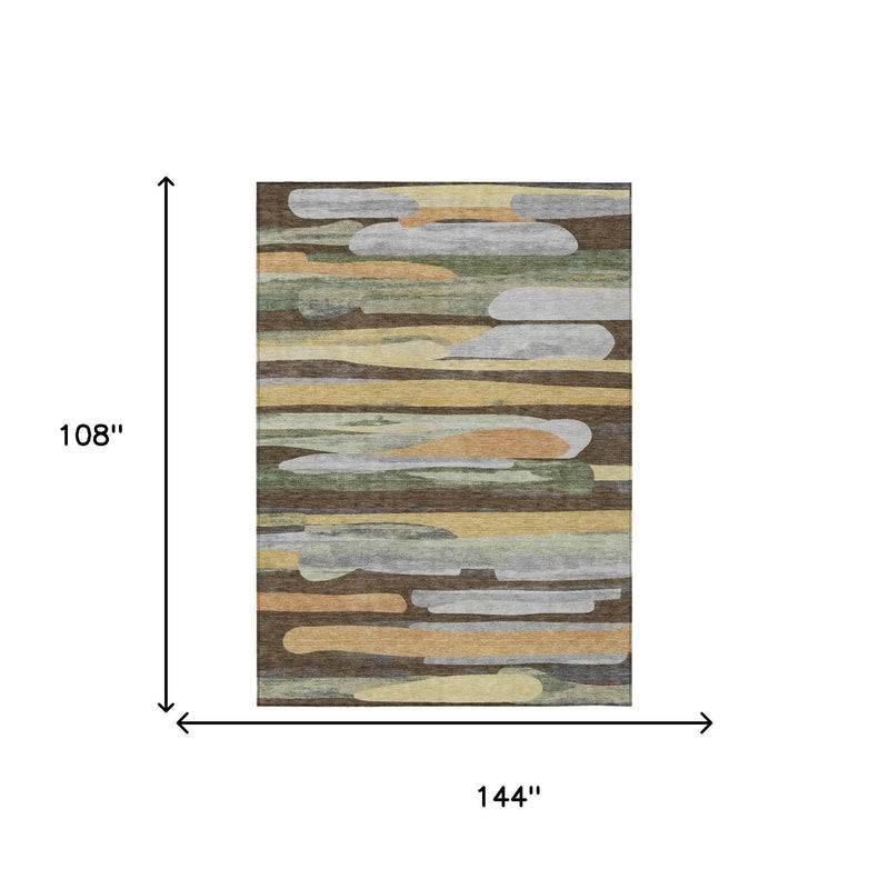 9' X 12' Chocolate And Green Abstract Washable Indoor Outdoor Area Rug Homeroots Outdoor