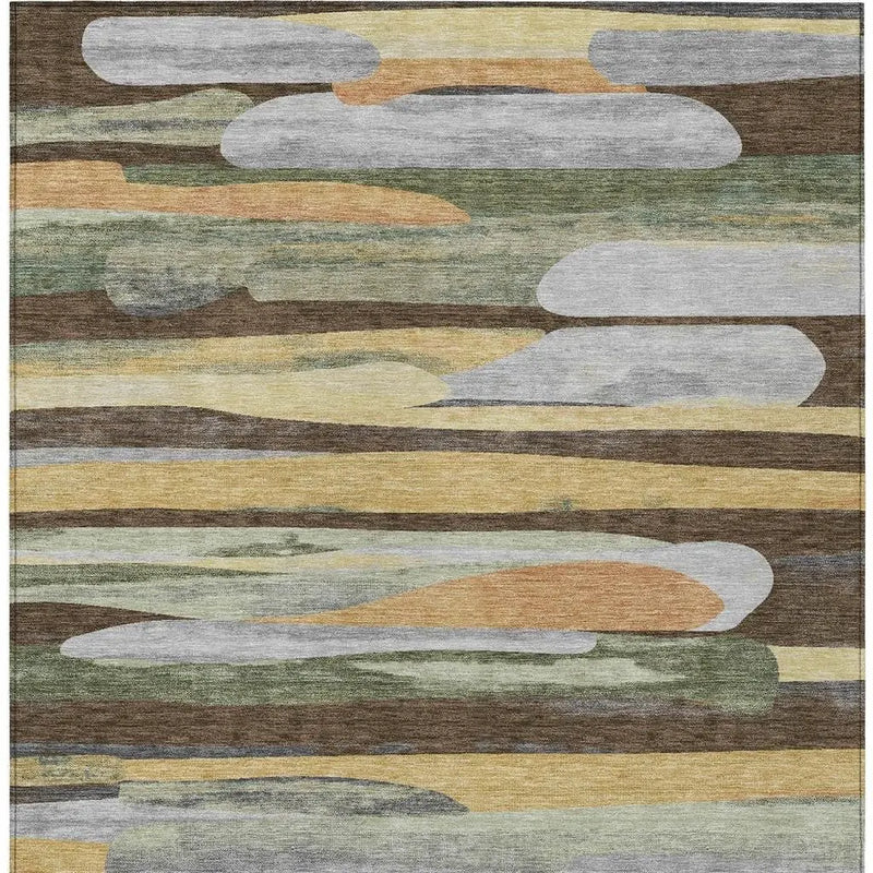 9' X 12' Chocolate And Green Abstract Washable Indoor Outdoor Area Rug Homeroots Outdoor