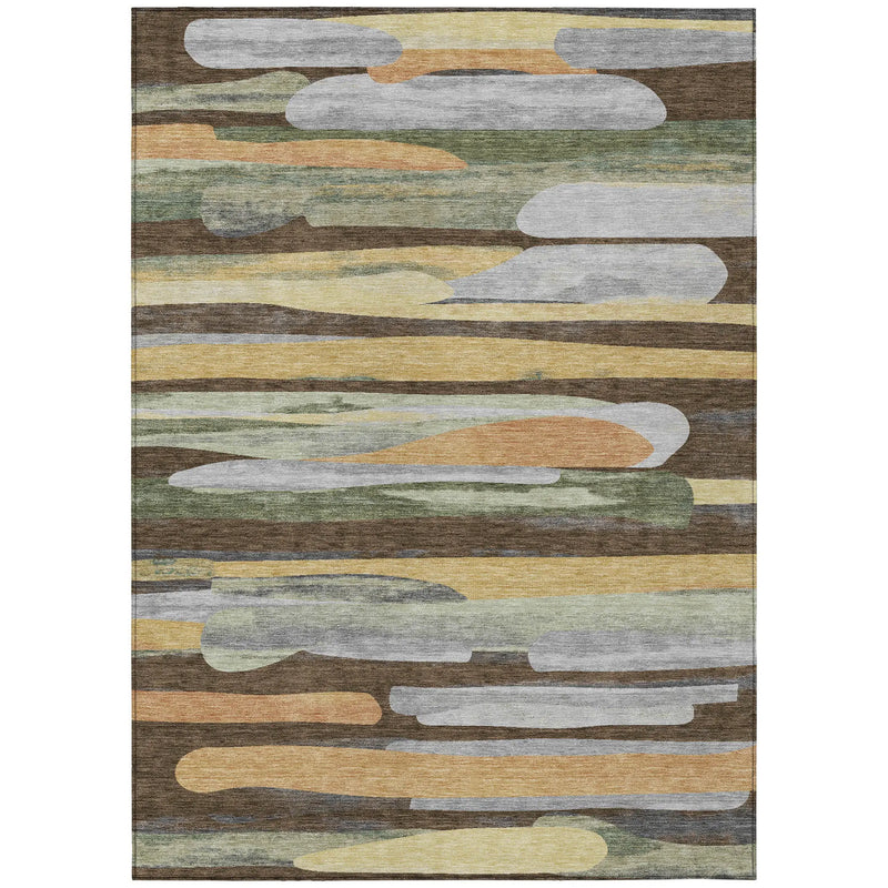 9' X 12' Chocolate And Green Abstract Washable Indoor Outdoor Area Rug Homeroots Outdoor