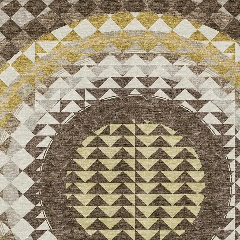 9' X 12' Chocolate And Green Geometric Washable Indoor Outdoor Area Rug Homeroots Outdoor