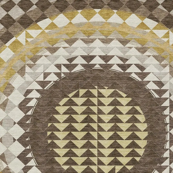 9' X 12' Chocolate And Green Geometric Washable Indoor Outdoor Area Rug Homeroots Outdoor