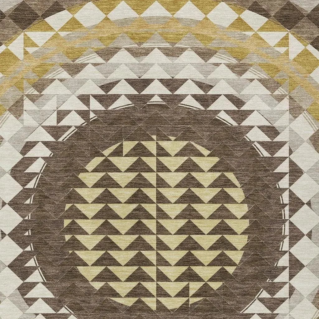 9' X 12' Chocolate And Green Geometric Washable Indoor Outdoor Area Rug Homeroots Outdoor