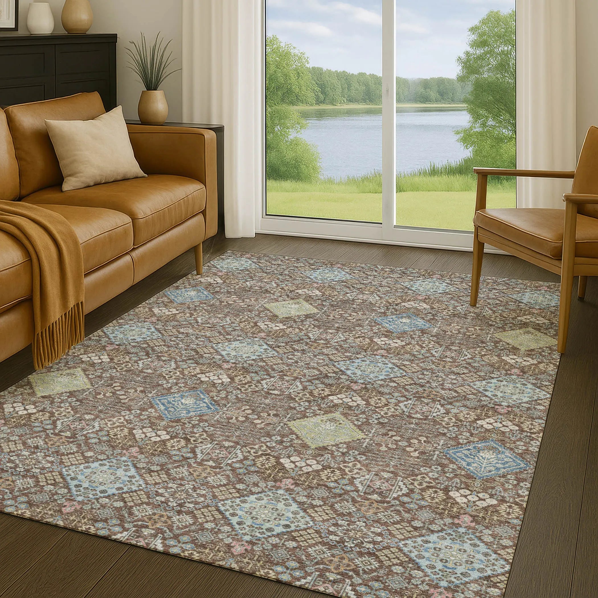 9' X 12' Chocolate And Green Oriental Washable Indoor Outdoor Area Rug Homeroots Outdoor
