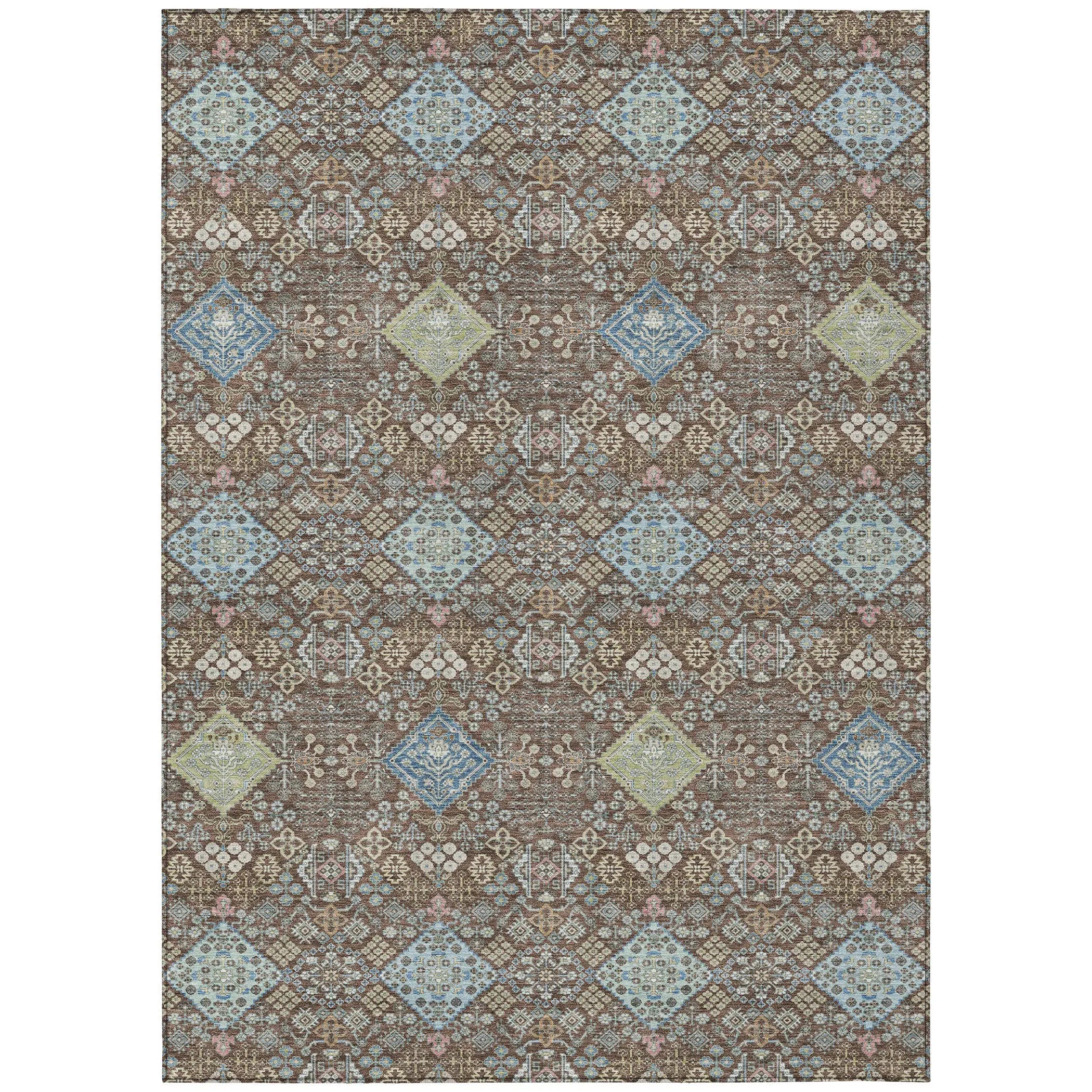 9' X 12' Chocolate And Green Oriental Washable Indoor Outdoor Area Rug Homeroots Outdoor