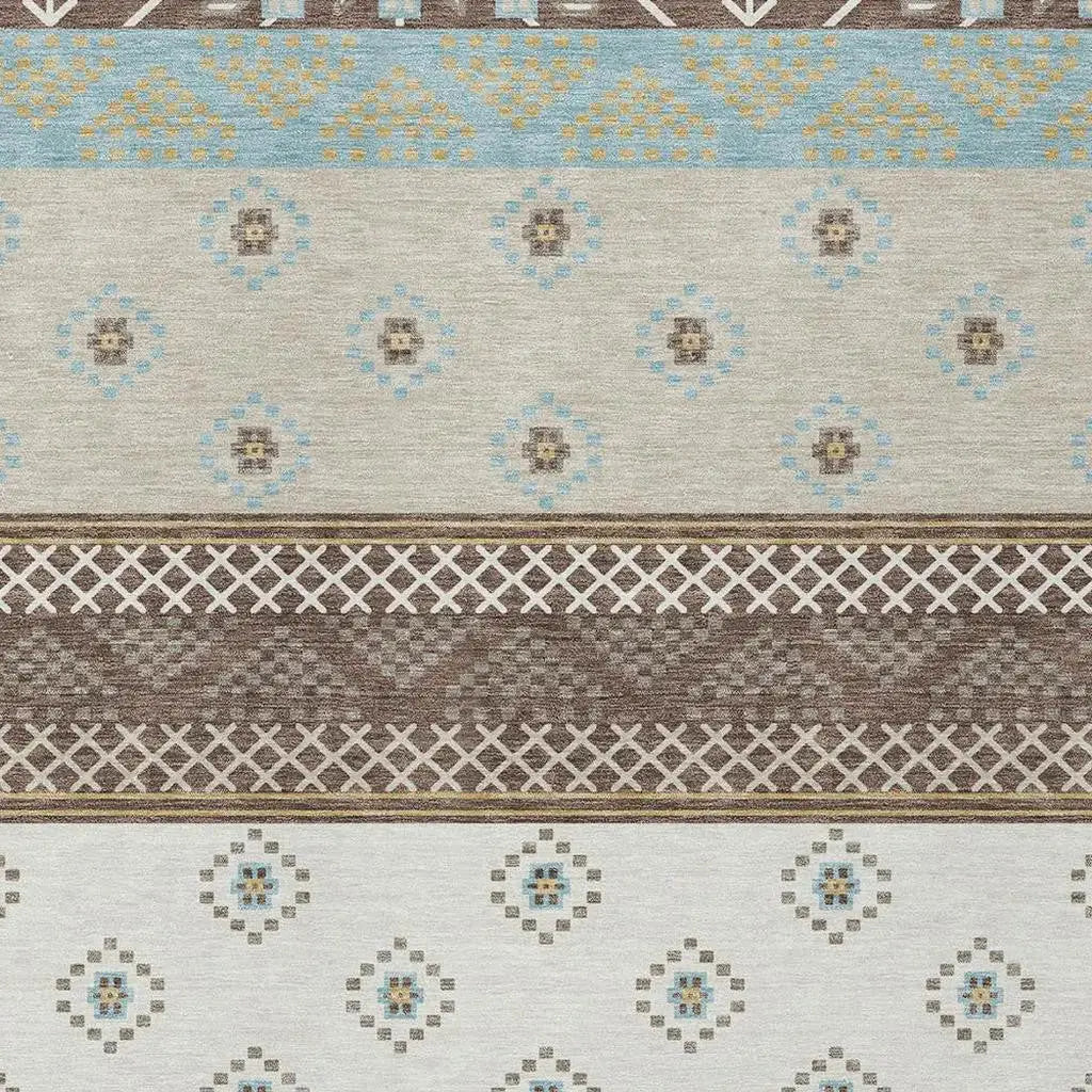 9' X 12' Chocolate And Green Striped Washable Indoor Outdoor Area Rug Homeroots Outdoor