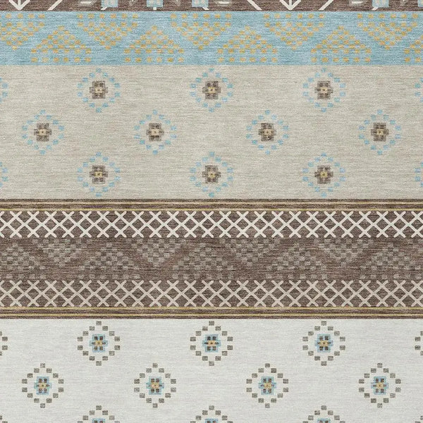 9' X 12' Chocolate And Green Striped Washable Indoor Outdoor Area Rug Homeroots Outdoor