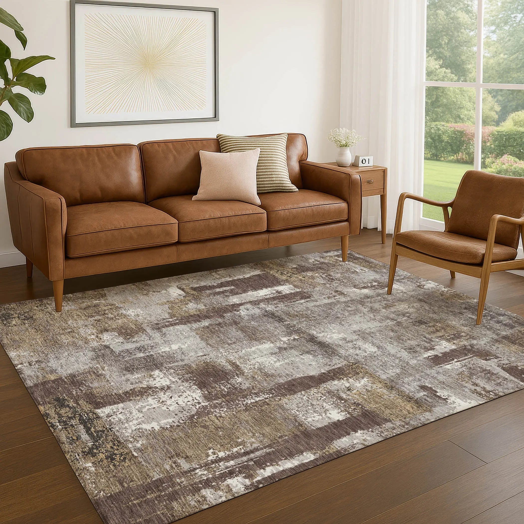 9' X 12' Chocolate And Ivory Abstract Washable Indoor Outdoor Area Rug Homeroots Outdoor