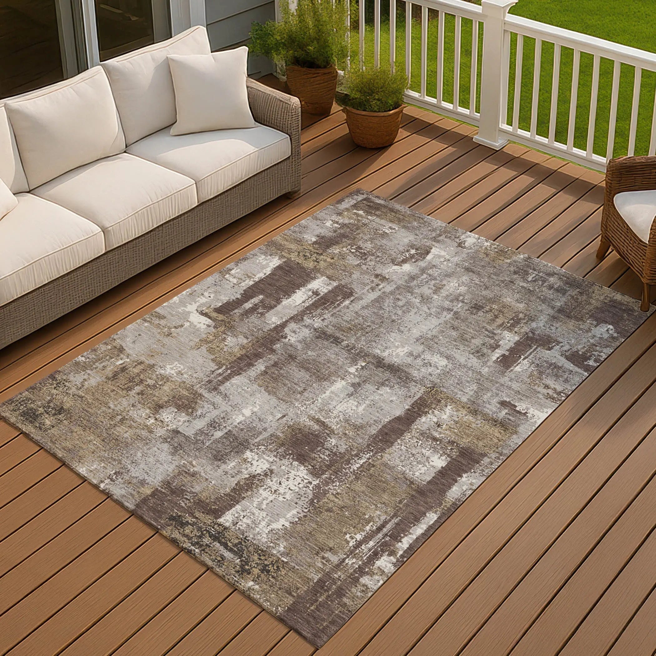9' X 12' Chocolate And Ivory Abstract Washable Indoor Outdoor Area Rug Homeroots Outdoor