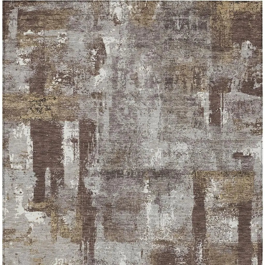 9' X 12' Chocolate And Ivory Abstract Washable Indoor Outdoor Area Rug Homeroots Outdoor
