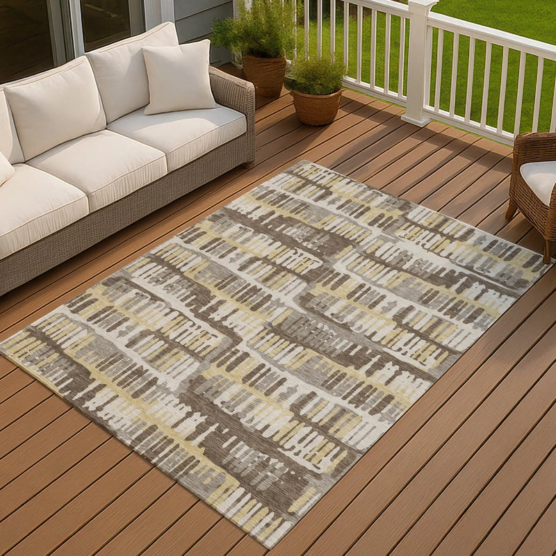 9' X 12' Chocolate And Ivory Abstract Washable Indoor Outdoor Area Rug Homeroots Outdoor