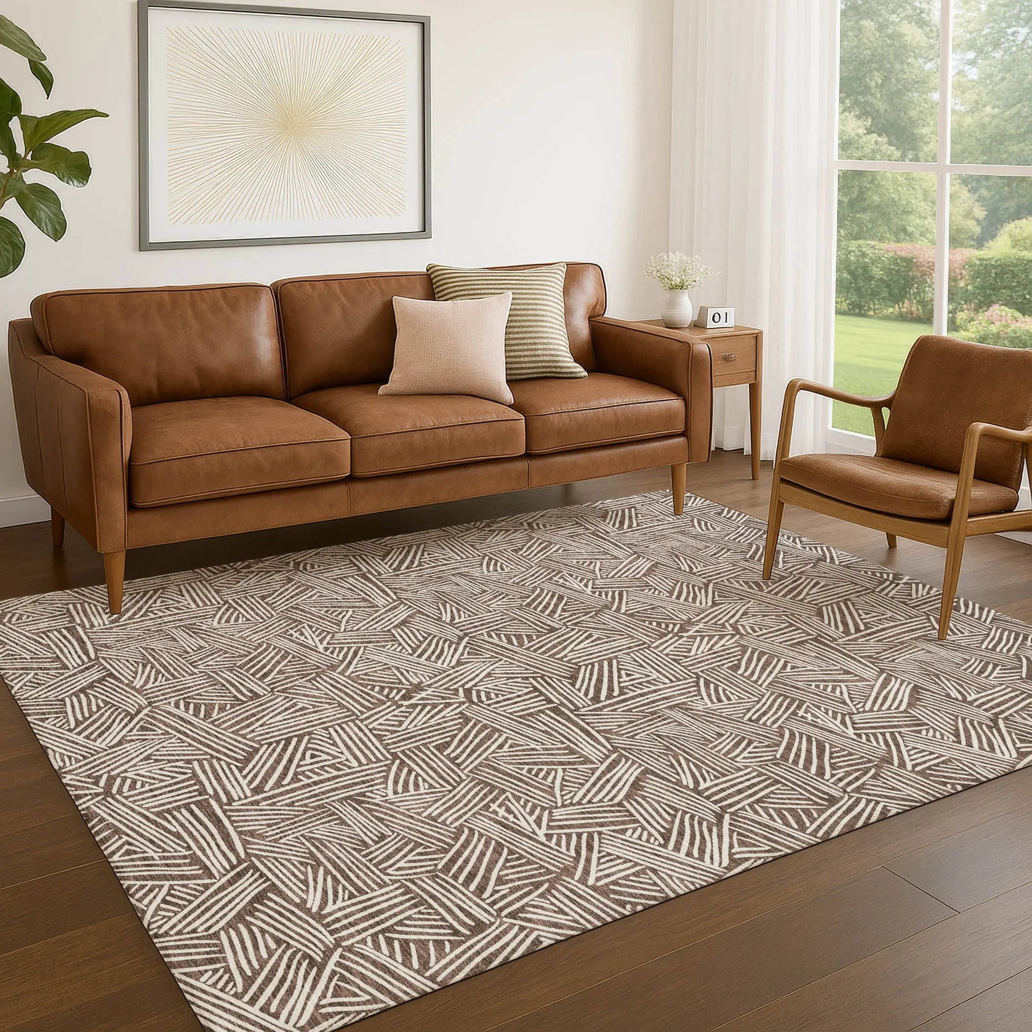 9' X 12' Chocolate And Ivory Geometric Washable Indoor Outdoor Area Rug Homeroots Outdoor