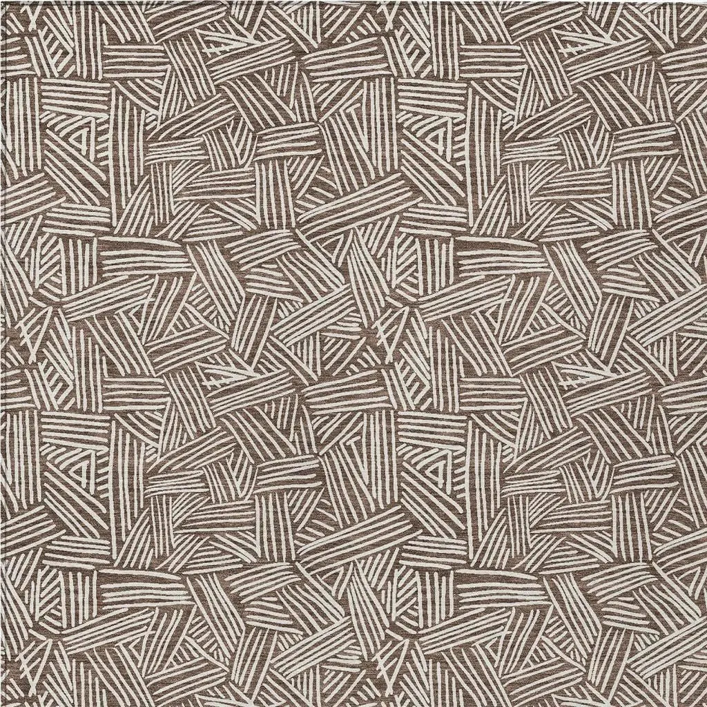 9' X 12' Chocolate And Ivory Geometric Washable Indoor Outdoor Area Rug Homeroots Outdoor