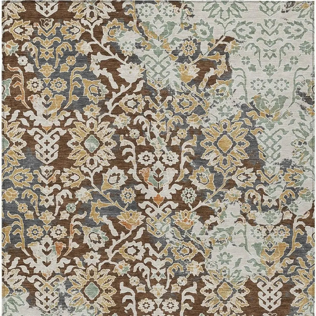 9' X 12' Chocolate And Ivory Geometric Washable Indoor Outdoor Area Rug Homeroots Outdoor