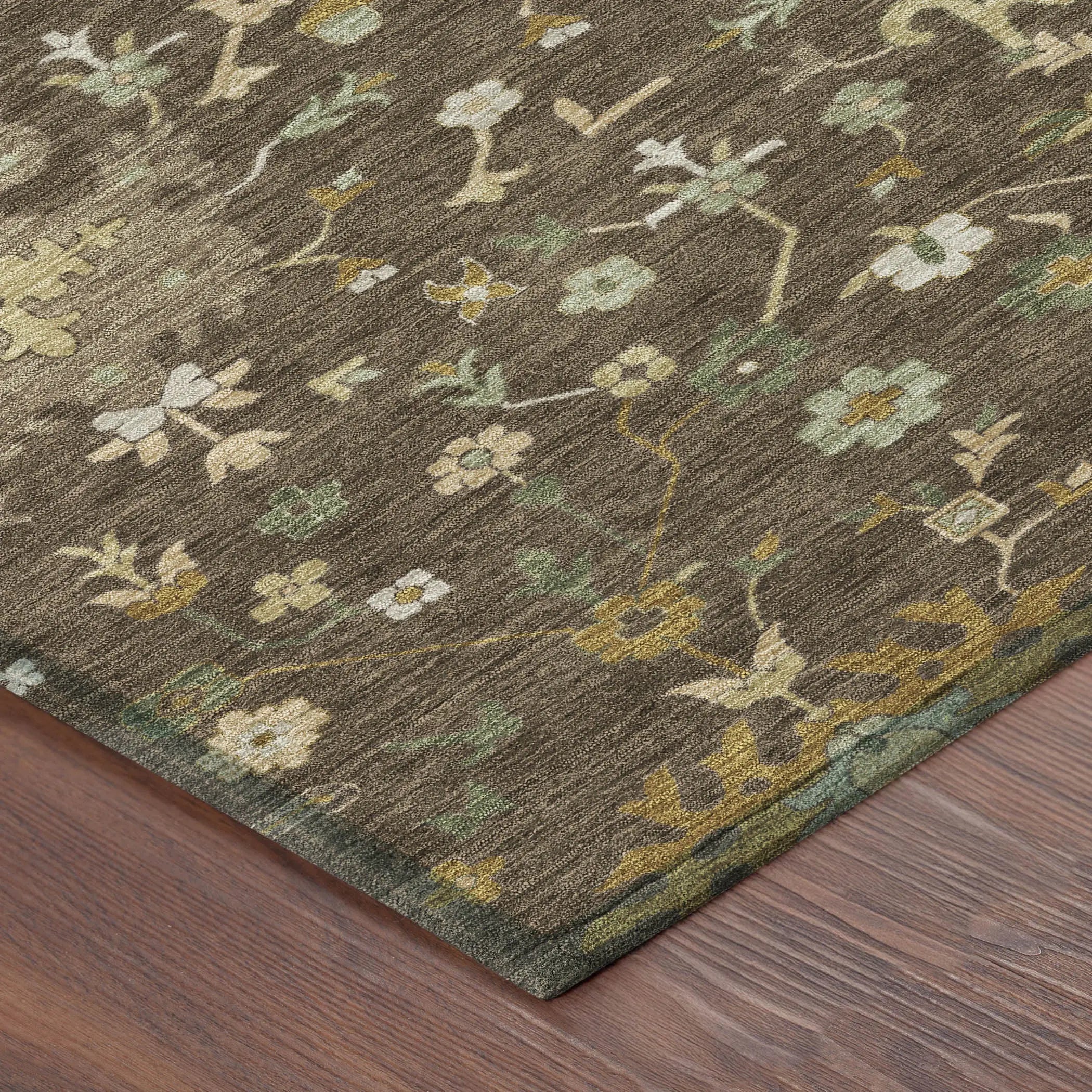 9' X 12' Chocolate And Olive Green Faux Bois Washable Indoor Outdoor Area Rug Homeroots Outdoor