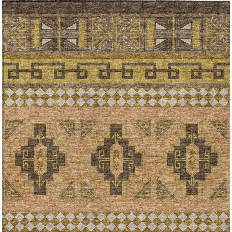 9' X 12' Chocolate And Olive Green Tribal Washable Indoor Outdoor Area Rug Homeroots Outdoor