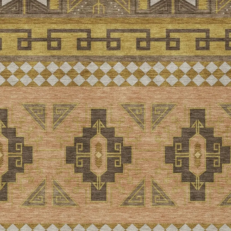9' X 12' Chocolate And Olive Green Tribal Washable Indoor Outdoor Area Rug Homeroots Outdoor
