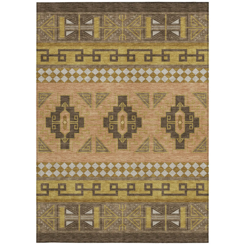 9' X 12' Chocolate And Olive Green Tribal Washable Indoor Outdoor Area Rug Homeroots Outdoor