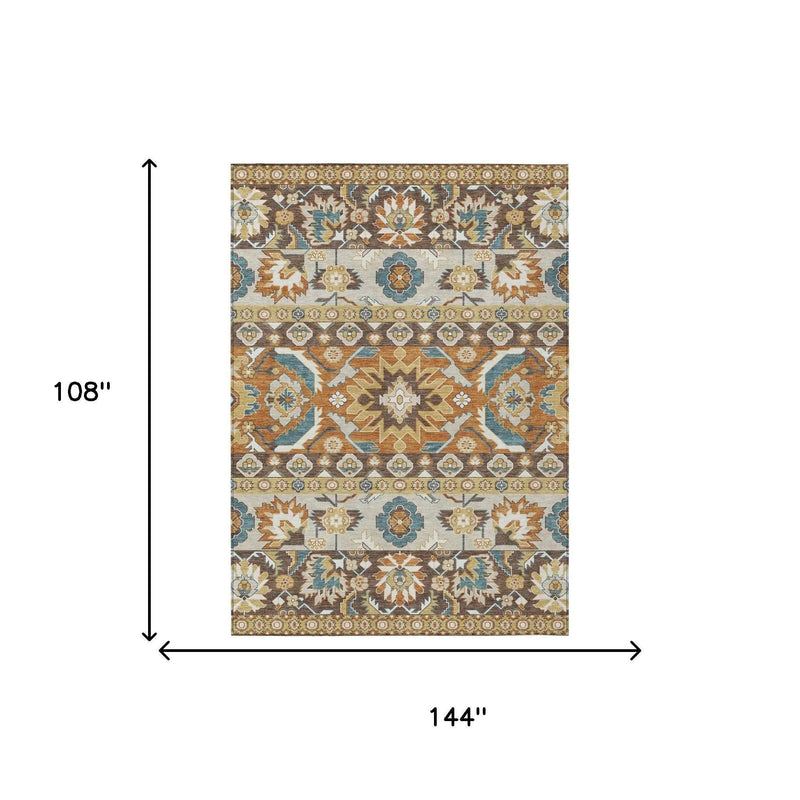 9' X 12' Chocolate And Orange Cactus Washable Indoor Outdoor Area Rug Homeroots Outdoor