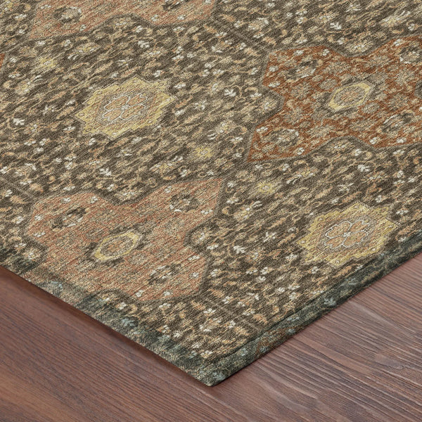 9' X 12' Chocolate And Orange Damask Washable Indoor Outdoor Area Rug Homeroots Outdoor