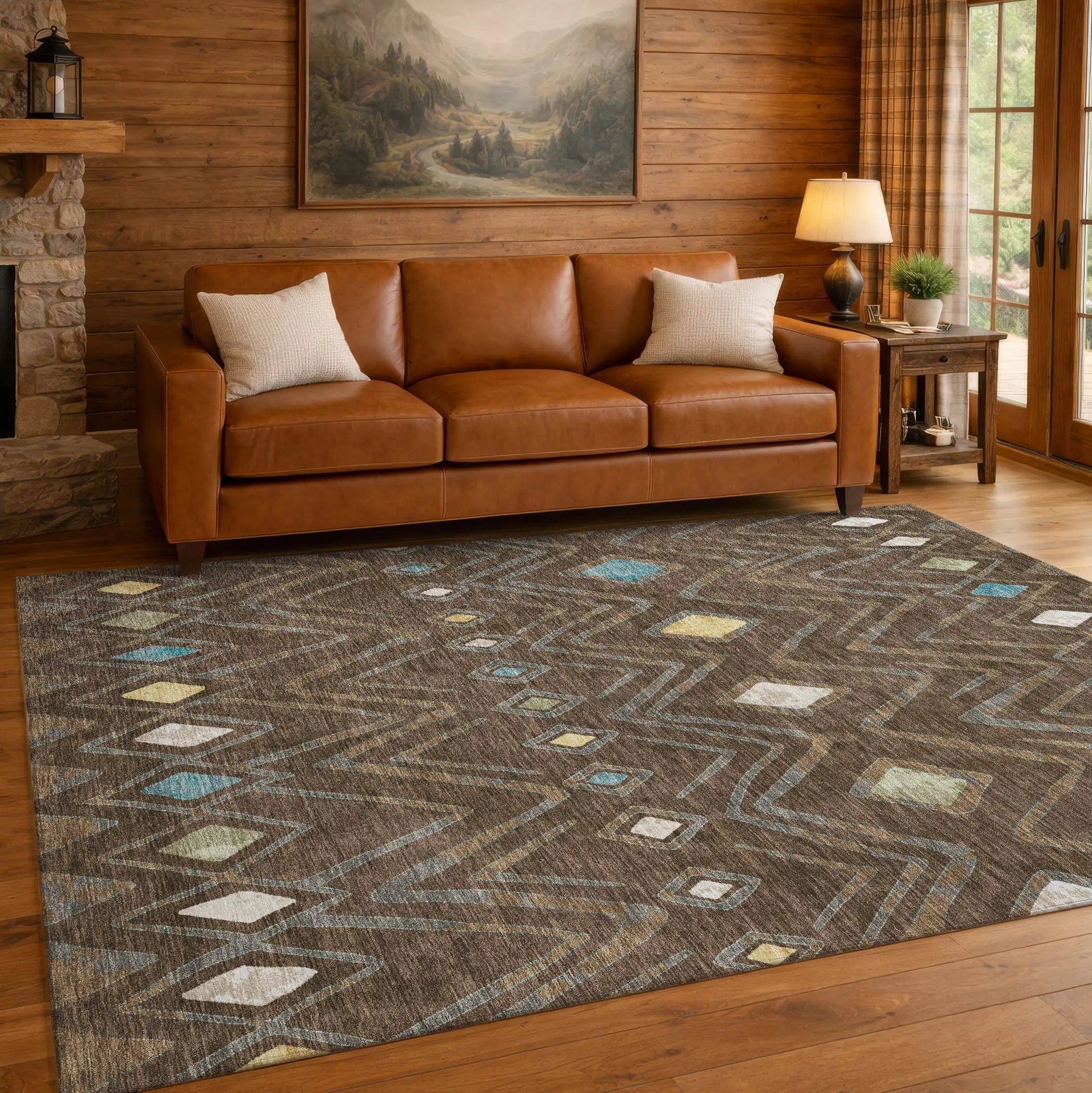 9' X 12' Chocolate And Orange Geometric Washable Indoor Outdoor Area Rug Homeroots Outdoor