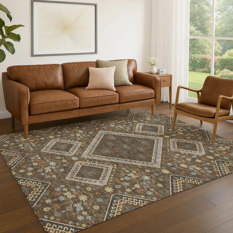 9' X 12' Chocolate And Orange Medallion Washable Indoor Outdoor Area Rug Homeroots Outdoor