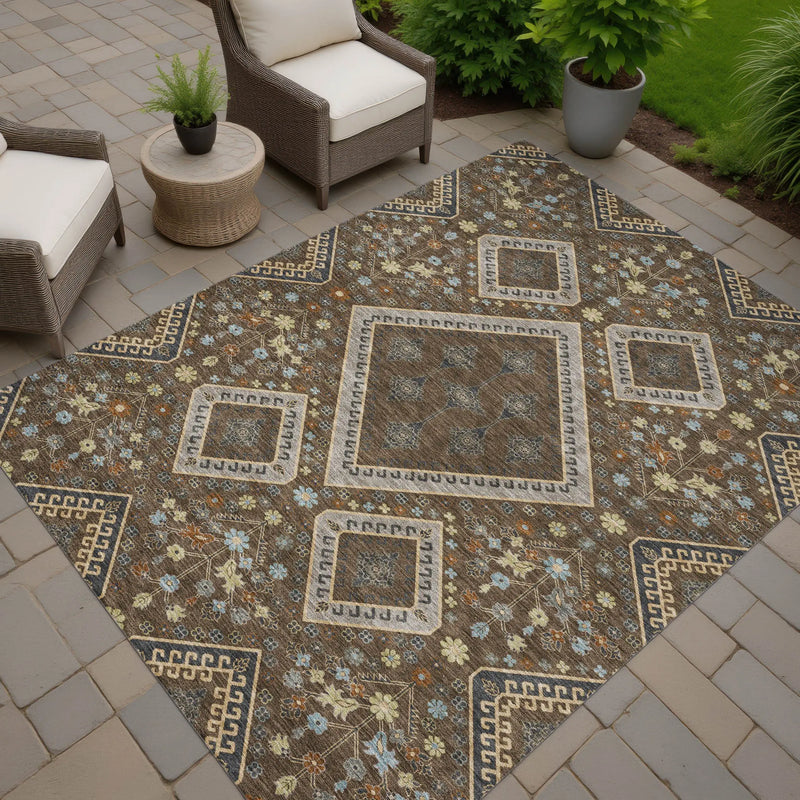 9' X 12' Chocolate And Orange Medallion Washable Indoor Outdoor Area Rug Homeroots Outdoor