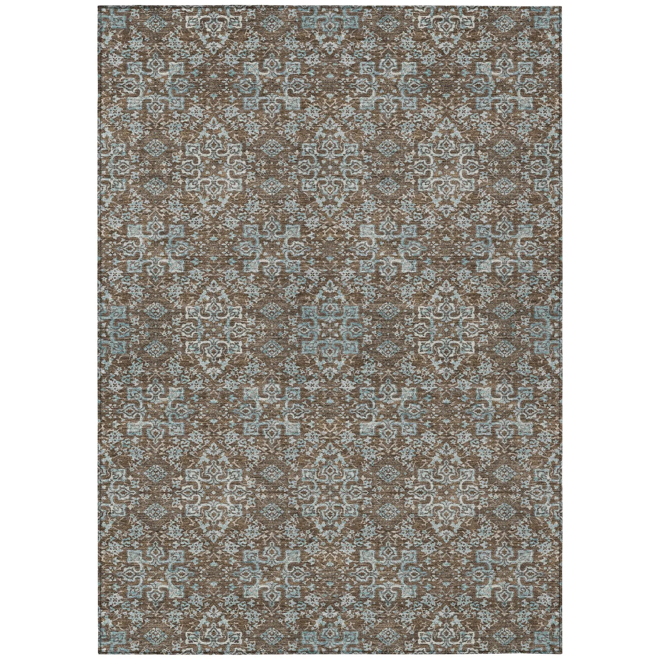 9' X 12' Chocolate And Pearl Oriental Washable Indoor Outdoor Area Rug Homeroots Outdoor