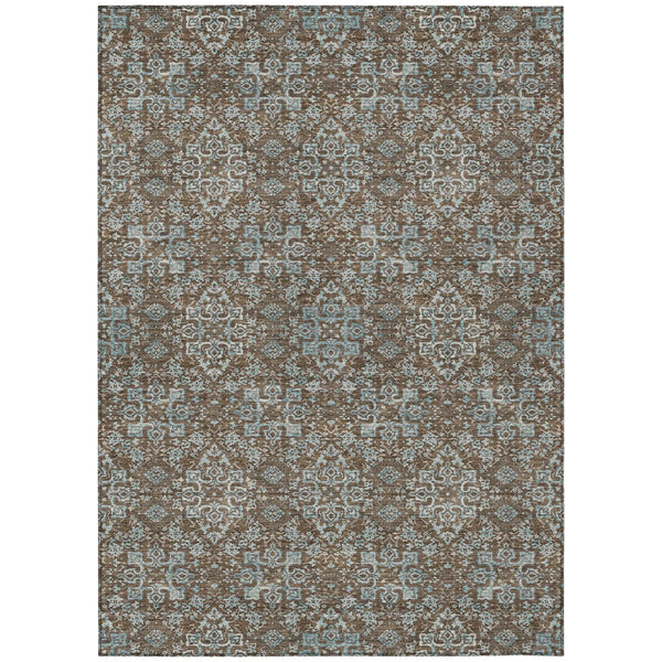 9' X 12' Chocolate And Pearl Oriental Washable Indoor Outdoor Area Rug Homeroots Outdoor