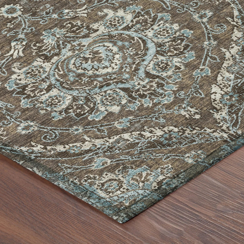 9' X 12' Chocolate And Silver Floral Washable Indoor Outdoor Area Rug Homeroots Outdoor