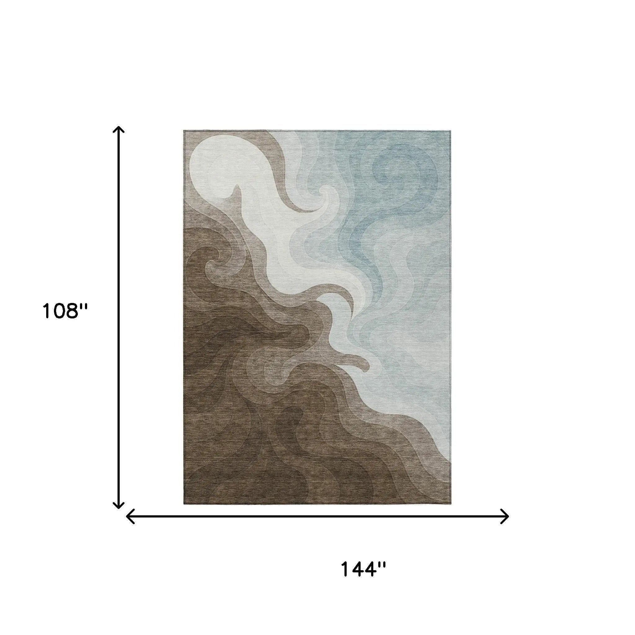 9' X 12' Chocolate And Sky Blue Abstract Washable Indoor Outdoor Area Rug Homeroots Outdoor