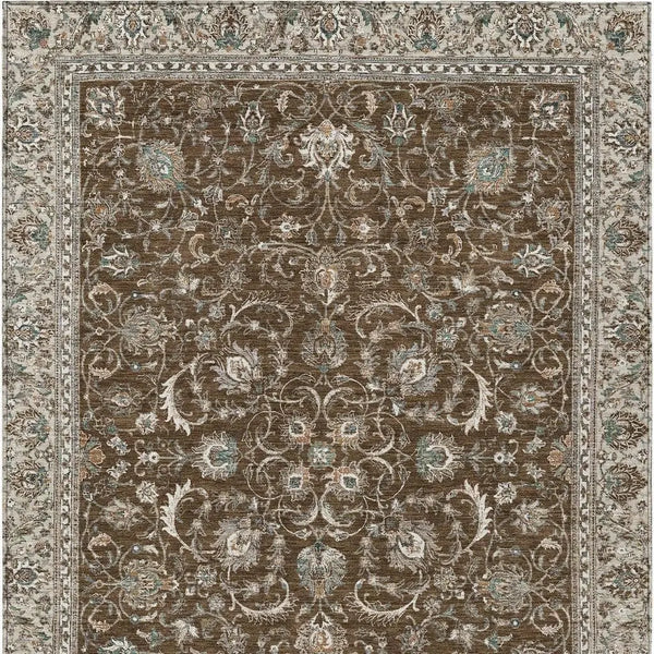 9' X 12' Chocolate And Taupe Botanical Leaves Washable Indoor Outdoor Area Rug Homeroots Outdoor