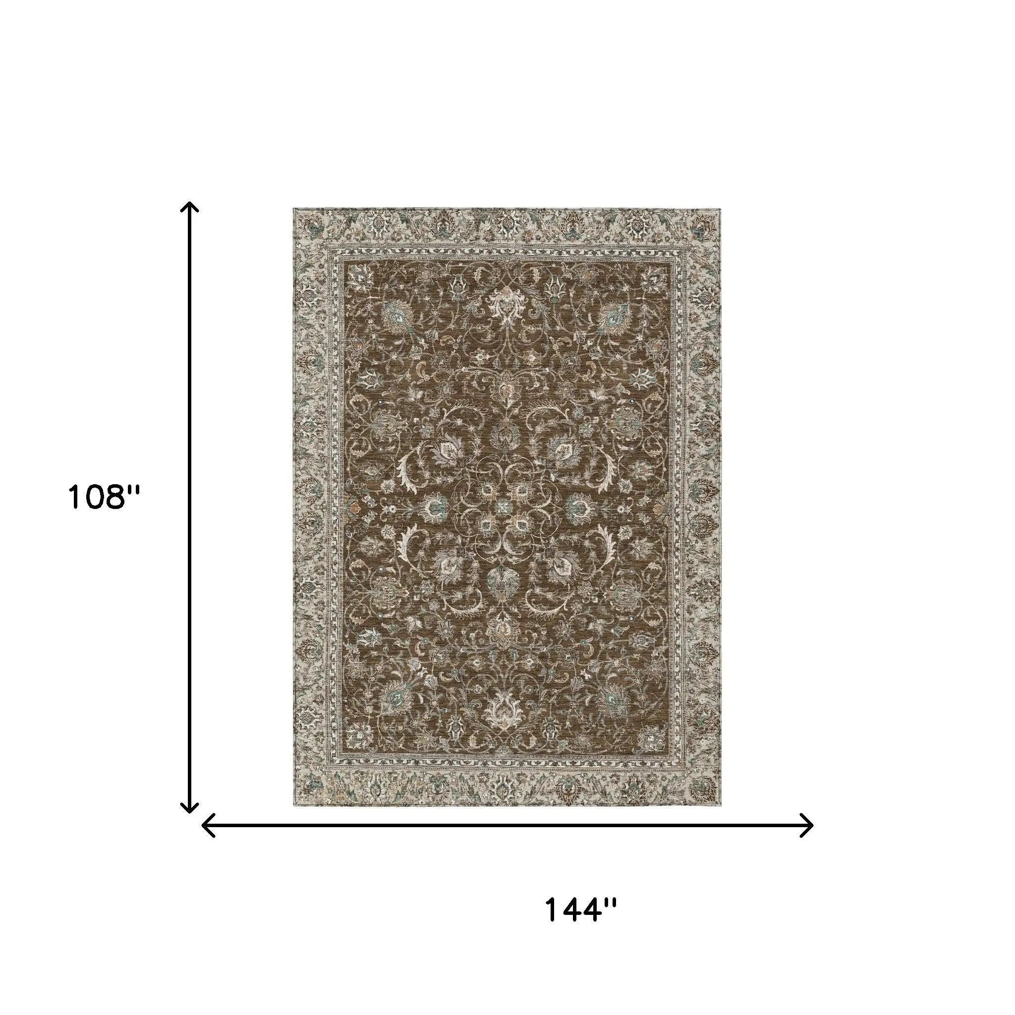9' X 12' Chocolate And Taupe Botanical Leaves Washable Indoor Outdoor Area Rug Homeroots Outdoor
