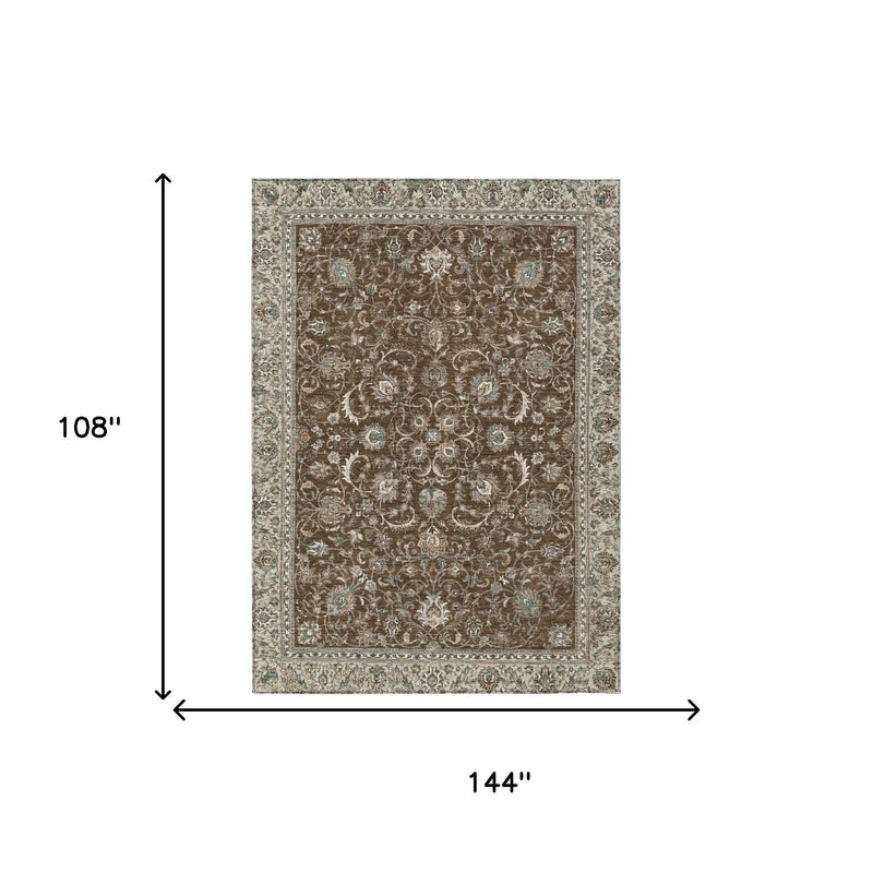 9' X 12' Chocolate And Taupe Botanical Leaves Washable Indoor Outdoor Area Rug Homeroots Outdoor