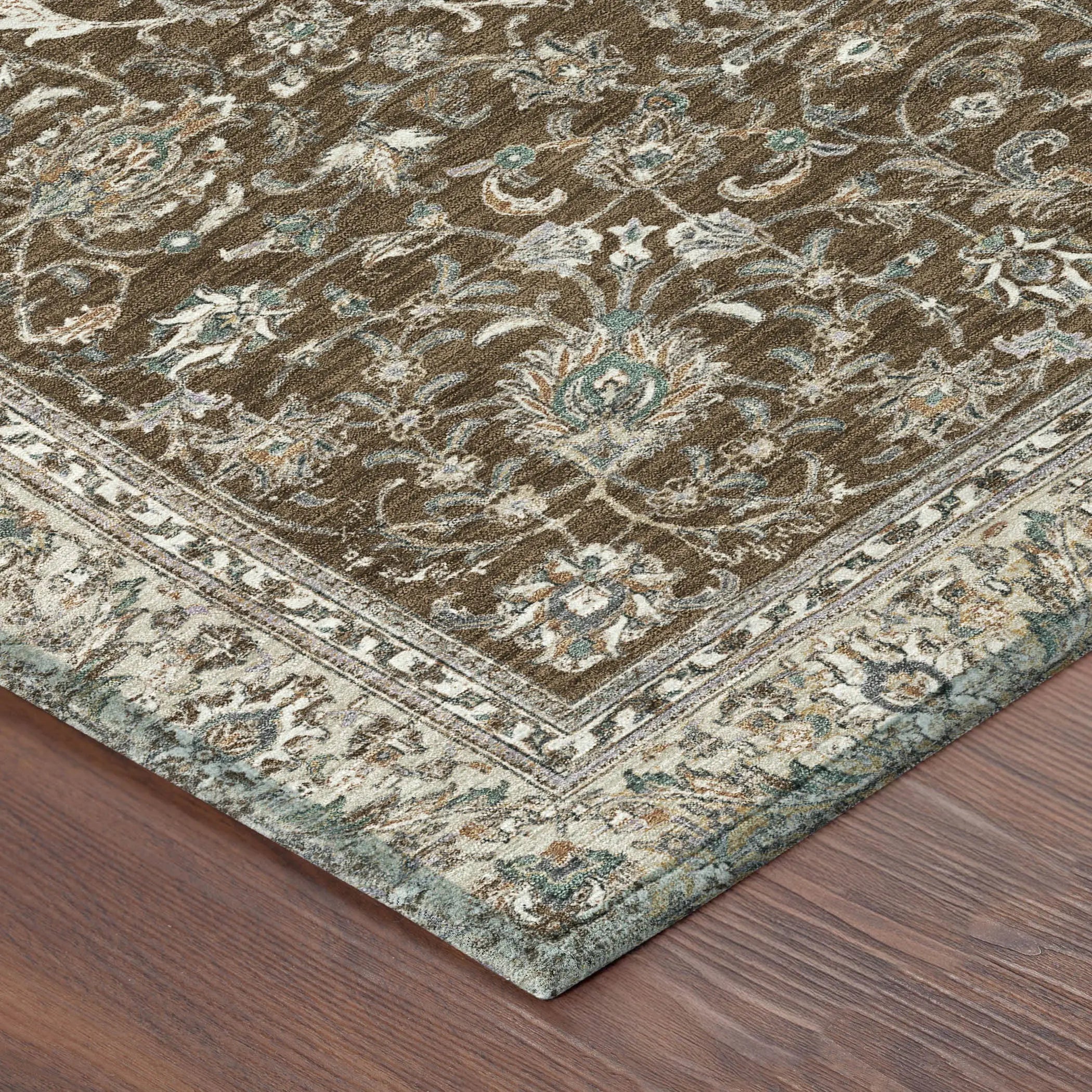 9' X 12' Chocolate And Taupe Botanical Leaves Washable Indoor Outdoor Area Rug Homeroots Outdoor