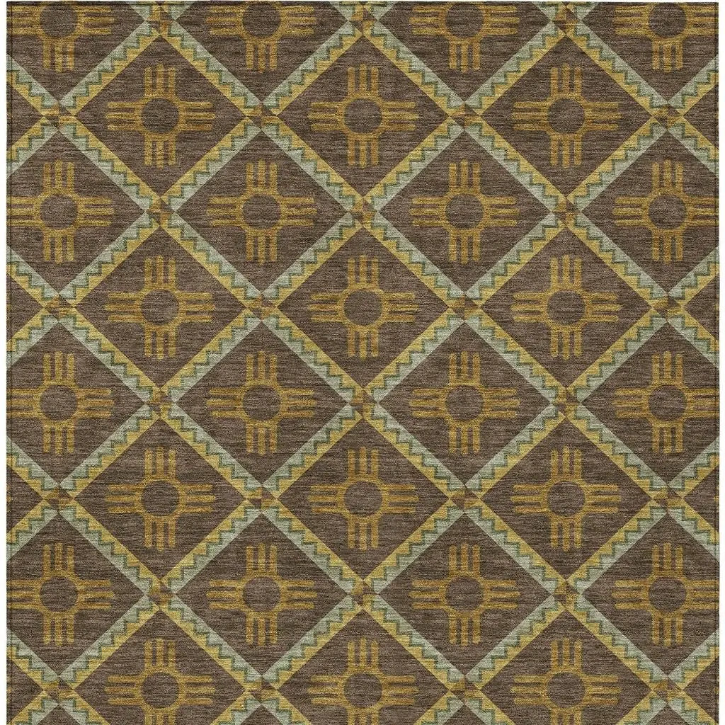 9' X 12' Chocolate And Taupe Geometric Washable Indoor Outdoor Area Rug Homeroots Outdoor