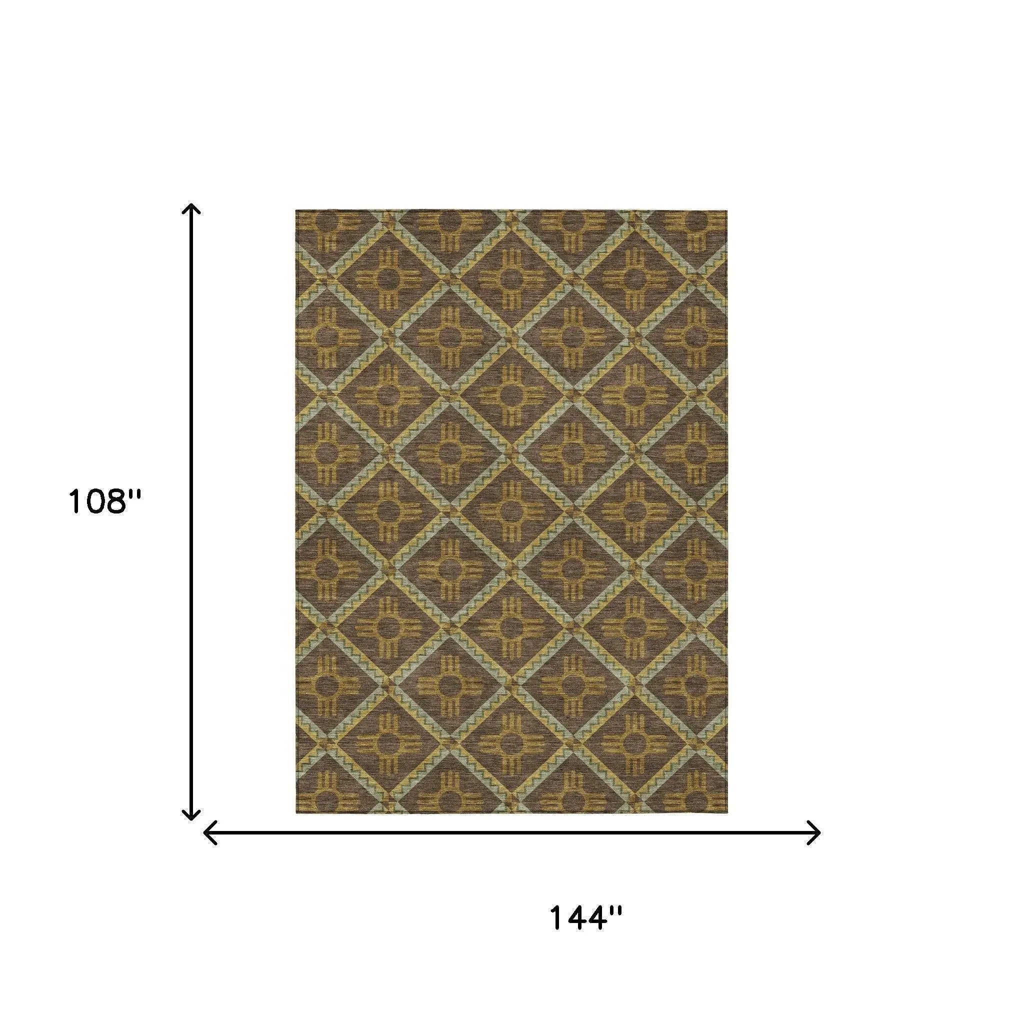 9' X 12' Chocolate And Taupe Geometric Washable Indoor Outdoor Area Rug Homeroots Outdoor