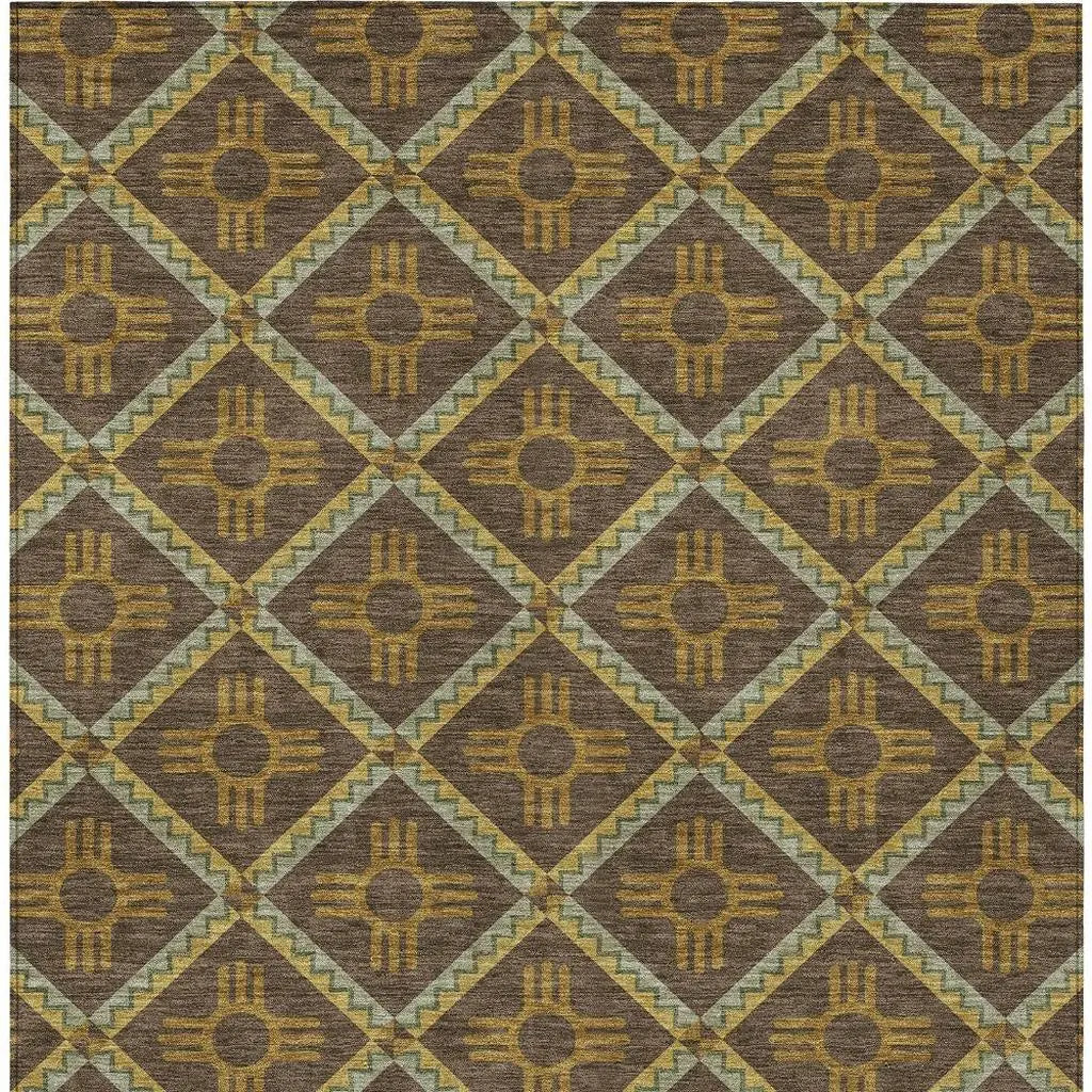 9' X 12' Chocolate And Taupe Geometric Washable Indoor Outdoor Area Rug Homeroots Outdoor