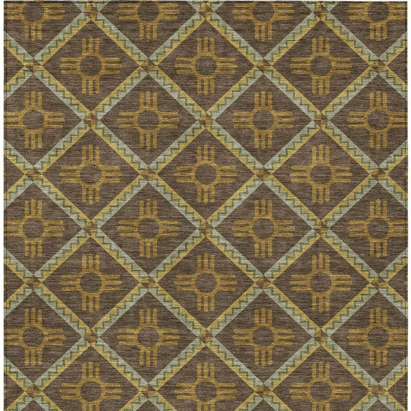 9' X 12' Chocolate And Taupe Geometric Washable Indoor Outdoor Area Rug Homeroots Outdoor