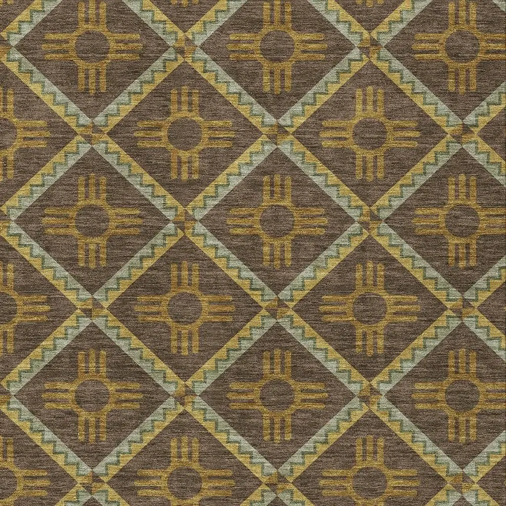 9' X 12' Chocolate And Taupe Geometric Washable Indoor Outdoor Area Rug Homeroots Outdoor