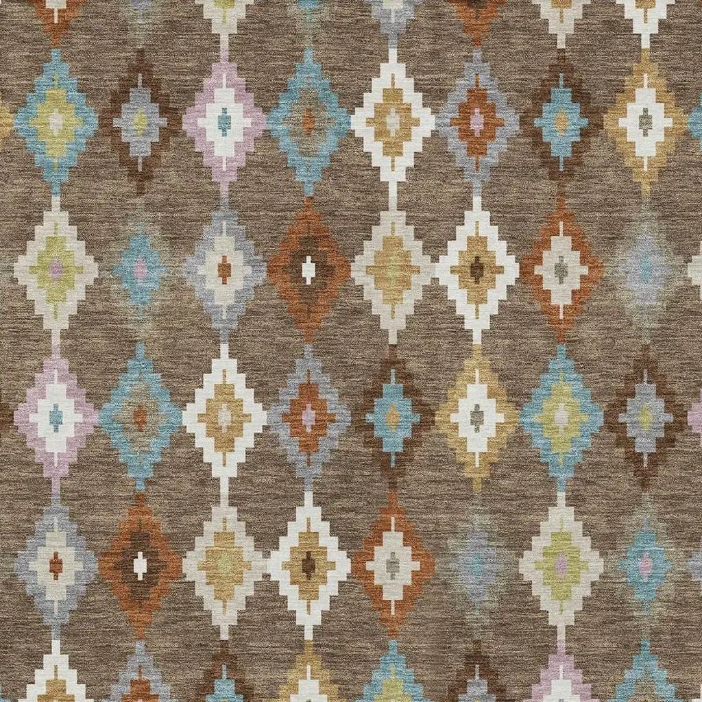 9' X 12' Chocolate And Teal Blue Aztec Washable Indoor Outdoor Area Rug Homeroots Outdoor