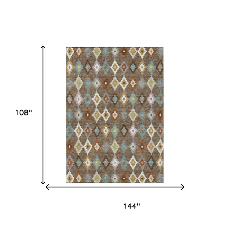 9' X 12' Chocolate And Teal Blue Aztec Washable Indoor Outdoor Area Rug Homeroots Outdoor