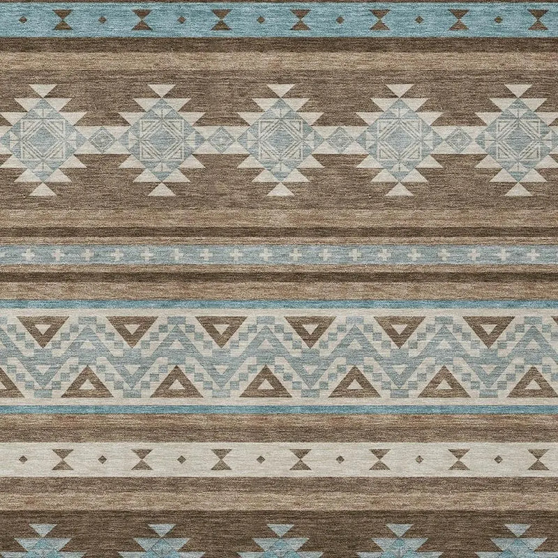 9' X 12' Chocolate And Teal Blue Southwestern Washable Indoor Outdoor Area Rug Homeroots Outdoor