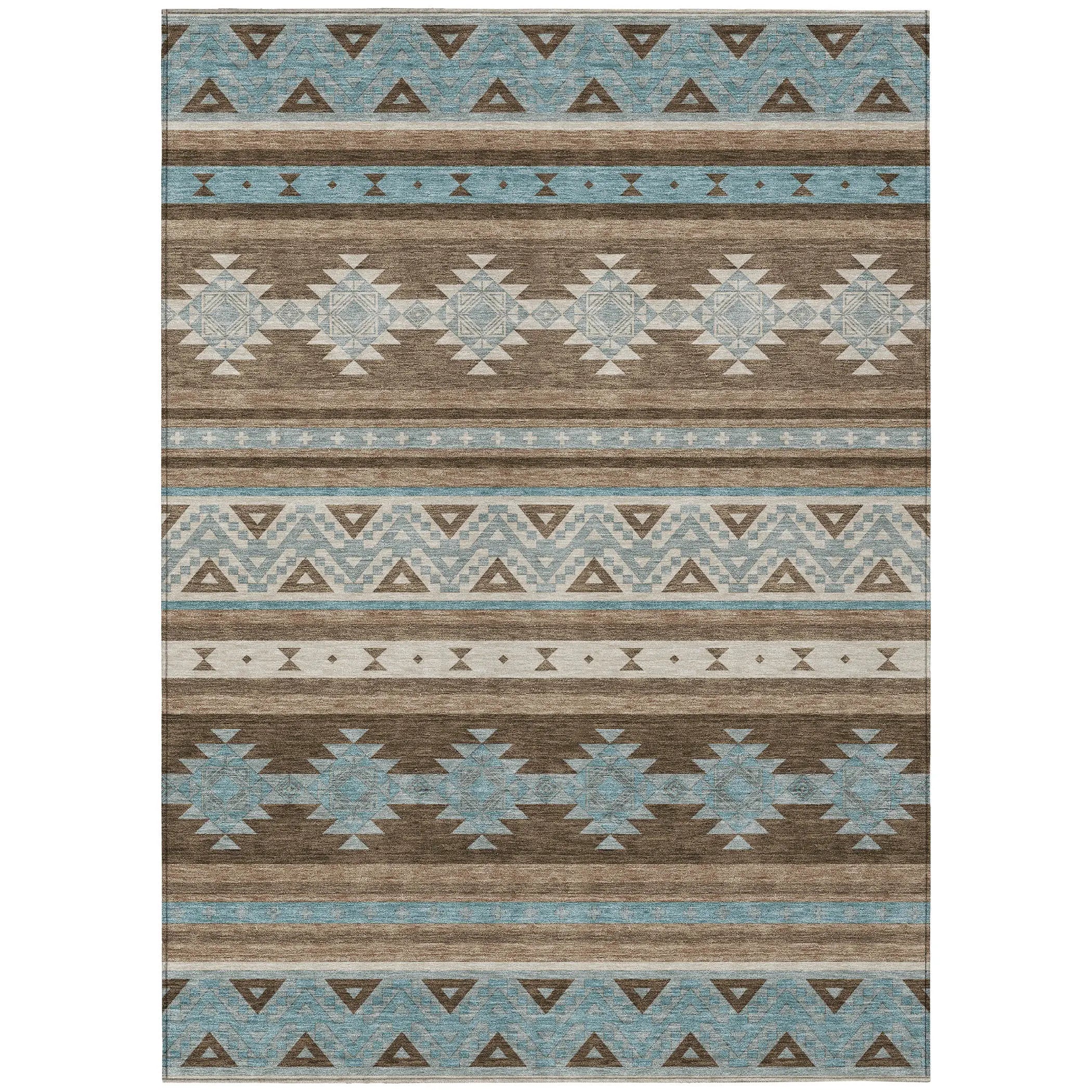 9' X 12' Chocolate And Teal Blue Southwestern Washable Indoor Outdoor Area Rug Homeroots Outdoor