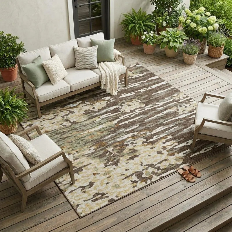 9' X 12' Coffee And Brown Abstract Washable Indoor Outdoor Area Rug Homeroots Outdoor