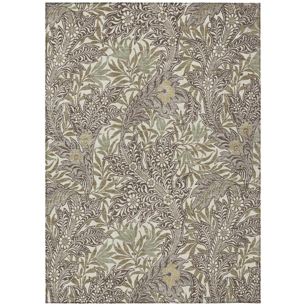 9' X 12' Coffee And Brown Botanical Leaves Washable Indoor Outdoor Area Rug Homeroots Outdoor