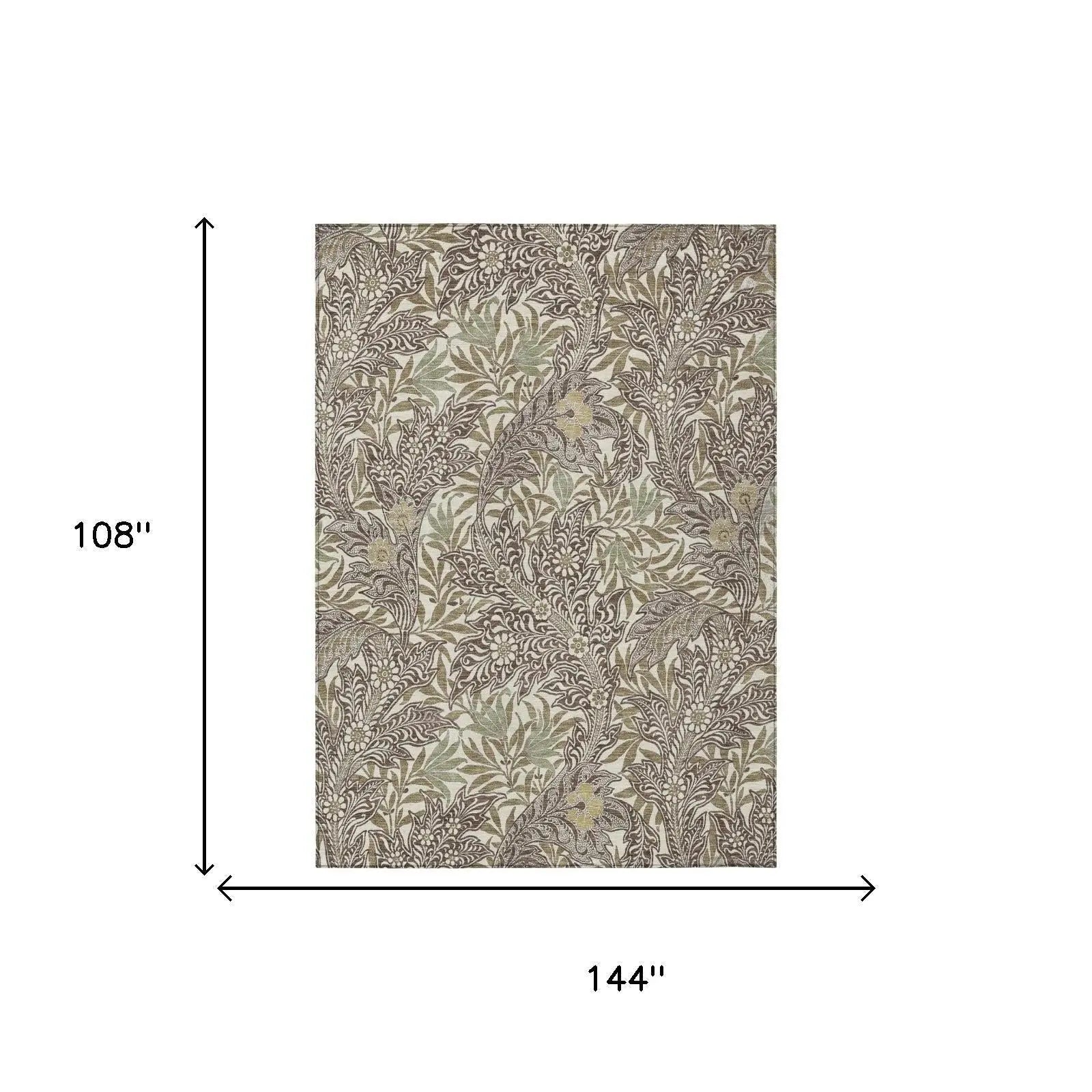 9' X 12' Coffee And Brown Botanical Leaves Washable Indoor Outdoor Area Rug Homeroots Outdoor