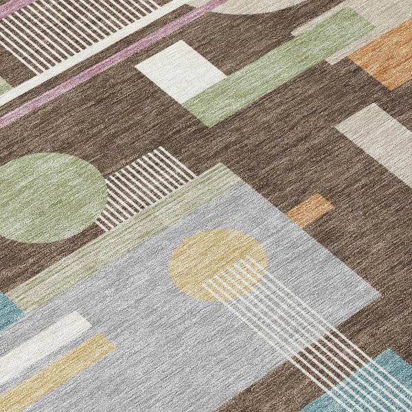 9' X 12' Coffee And Brown Geometric Washable Indoor Outdoor Area Rug Homeroots Outdoor