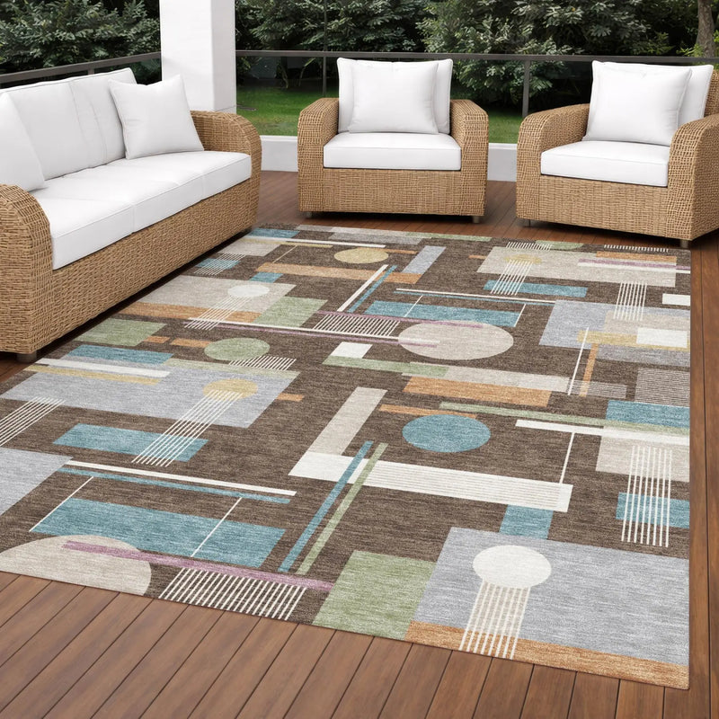 9' X 12' Coffee And Brown Geometric Washable Indoor Outdoor Area Rug Homeroots Outdoor