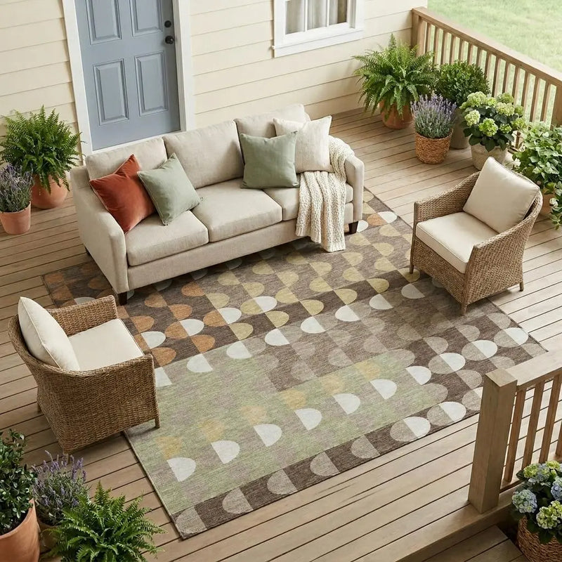 9' X 12' Coffee And Brown Geometric Washable Indoor Outdoor Area Rug Homeroots Outdoor
